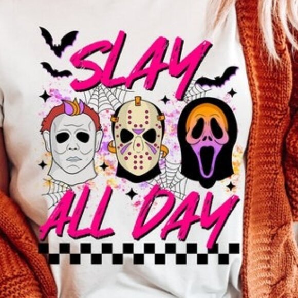 Slay All Day Halloween Retro Spooky Season Horror Collector Classic Graphic 05 - Picture 2 of 5
